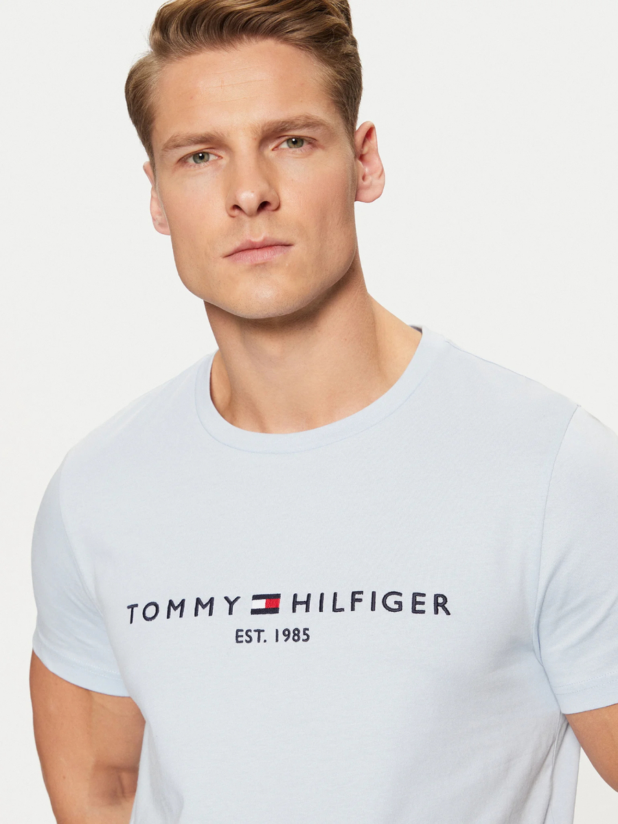 detail Tommy Hilfiger pánské modré tričko