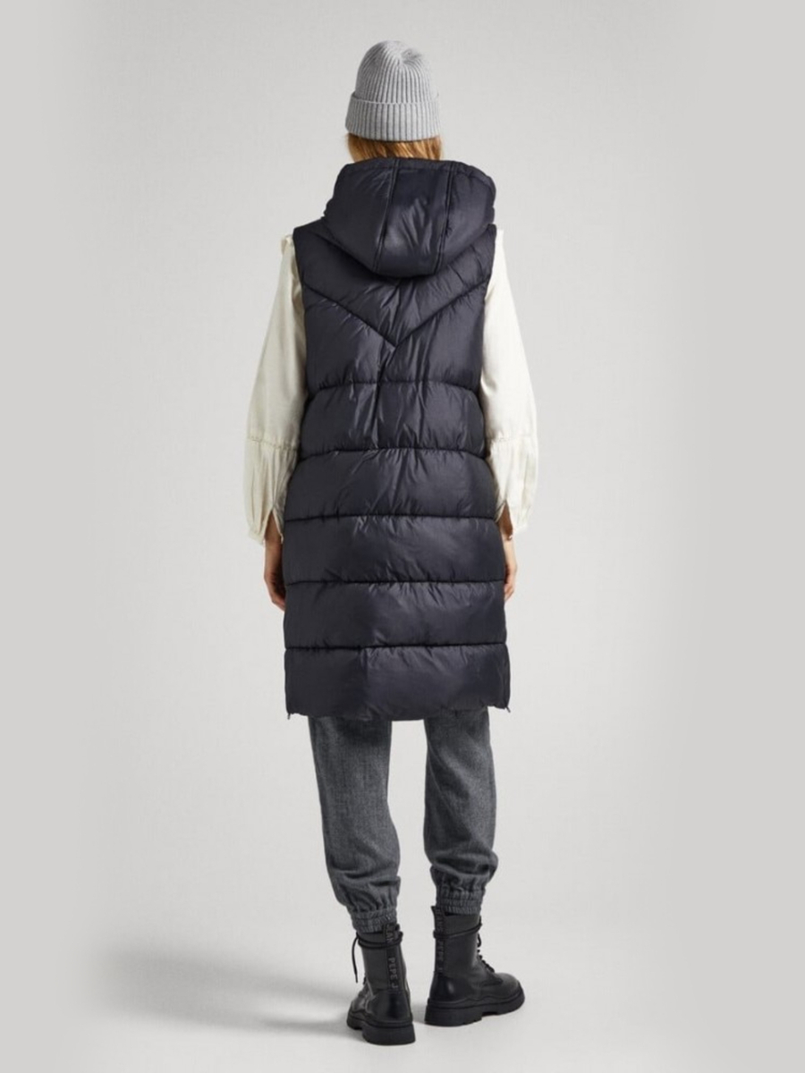 detail Pepe Jeans dámská černá dlouhá vesta