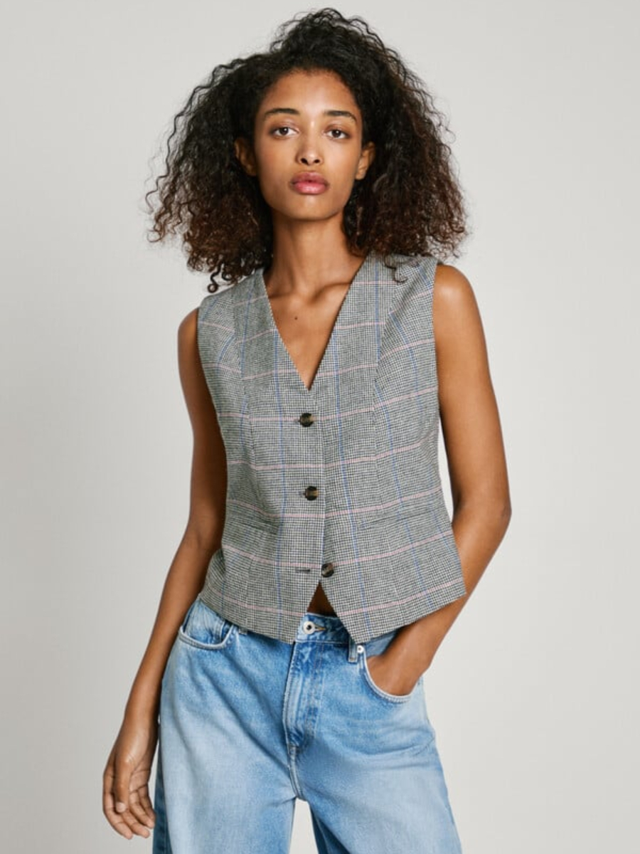 detail Pepe Jeans dámská šedá vesta FLORINA