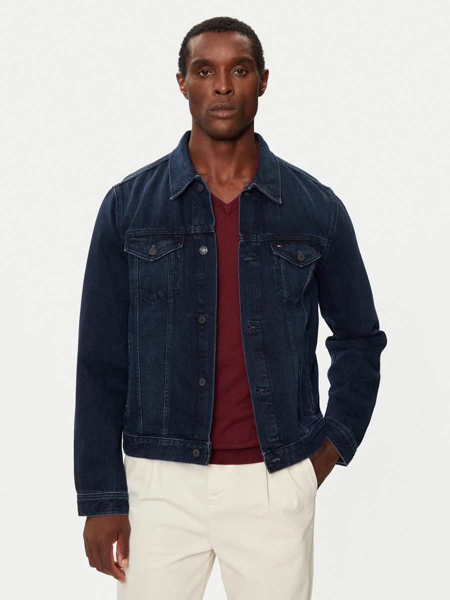 detail Tommy Hilfiger pánská tmavě modrá džínová bunda