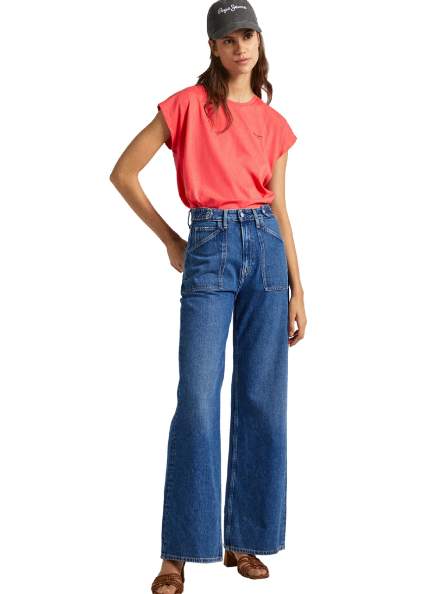 detail Pepe Jeans dámské červené tričko BLOOM