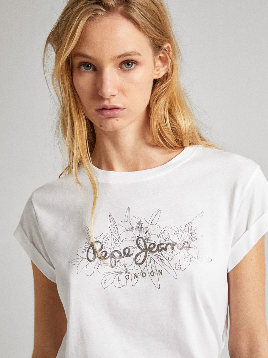 detail Pepe Jeans dámské bílé tričko HELEN