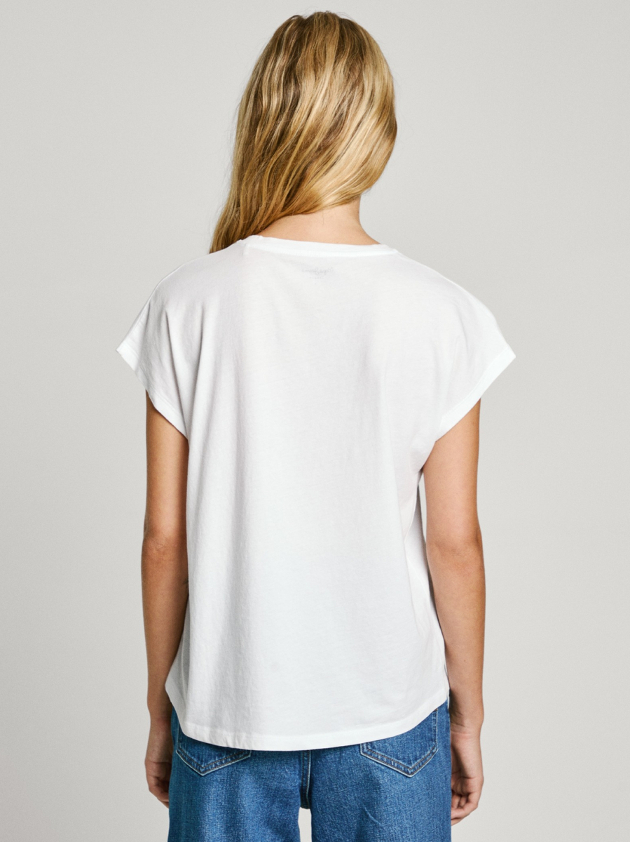 detail Pepe Jeans dámské bílé tričko LORENA
