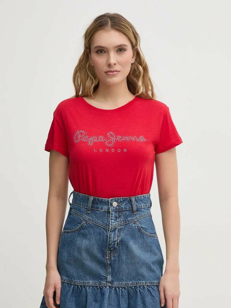 detail Pepe Jeans dámské červené tričko