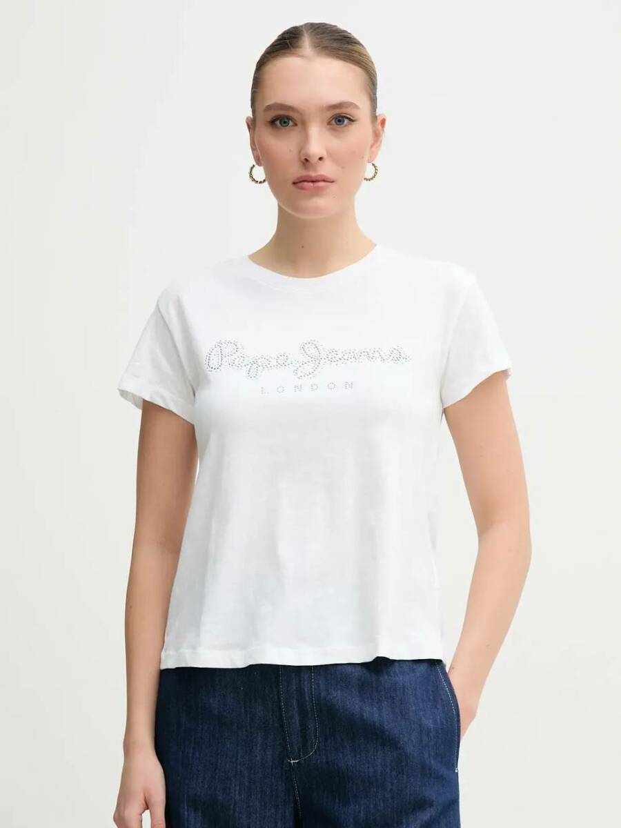 detail Pepe Jeans dámské bílé tričko