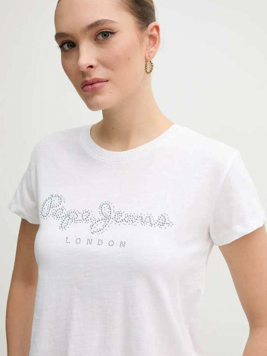 detail Pepe Jeans dámské bílé tričko