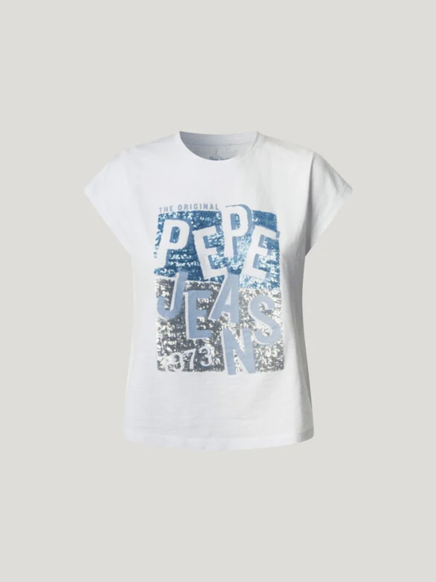 detail Pepe Jeans dámské bílé tričko