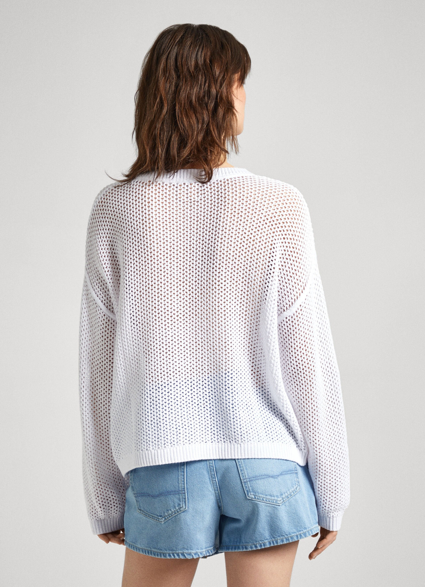 detail Pepe Jeans dámský bílý svetr GISELE