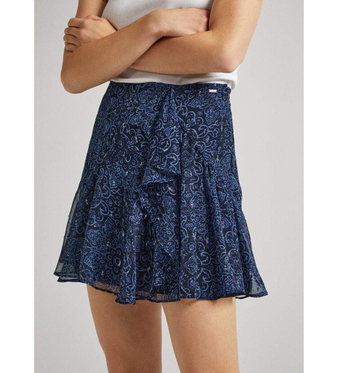 detail Pepe Jeans dámská modrá vzorovaná sukně