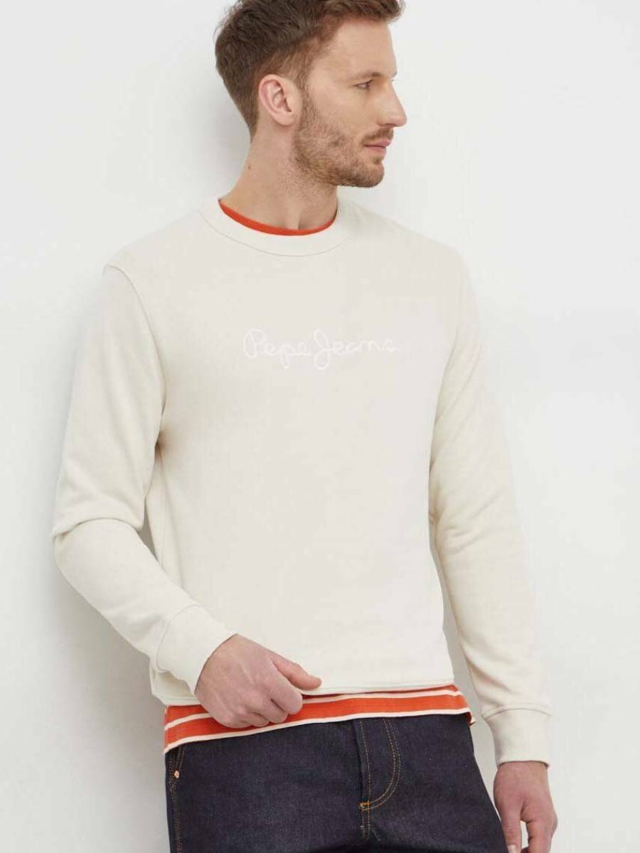 detail Pepe Jeans pánská smetanová mikina Joe