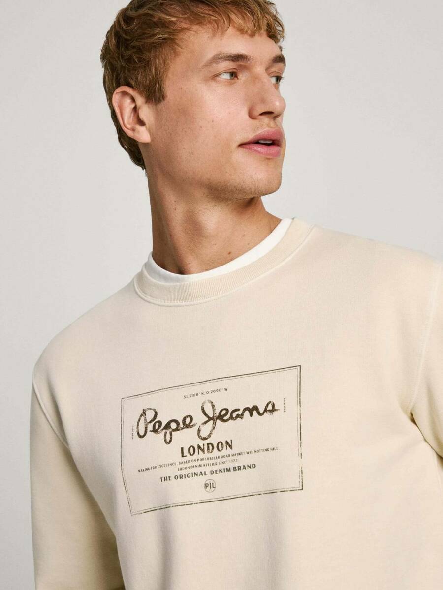 detail Pepe Jeans pánská béžová mikina Simon