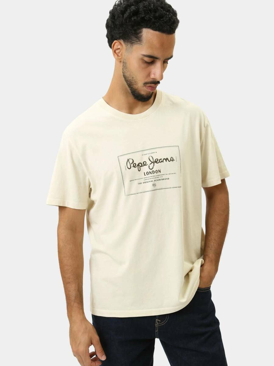 detail Pepe Jeans pánské béžové tričko Simon