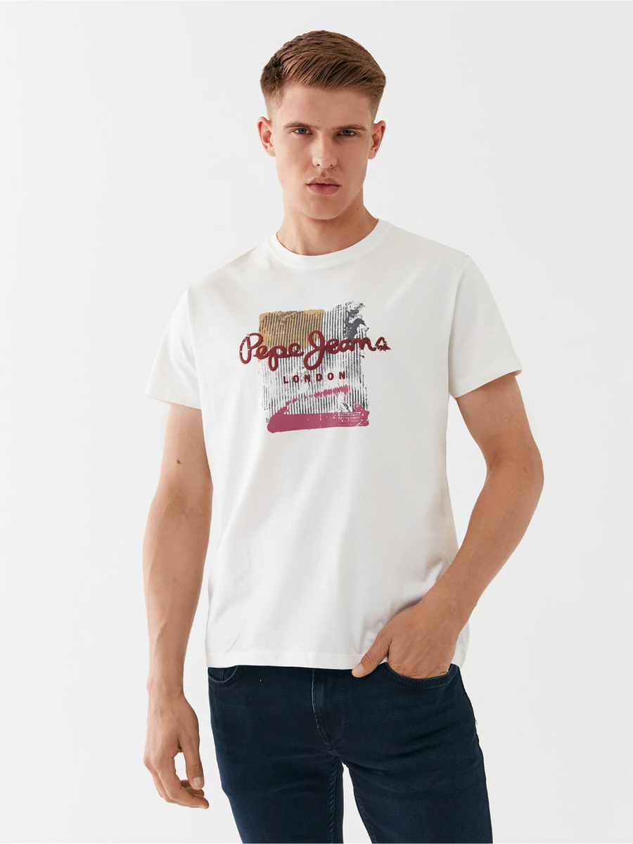 detail Pepe Jeans pánské bílé tričko