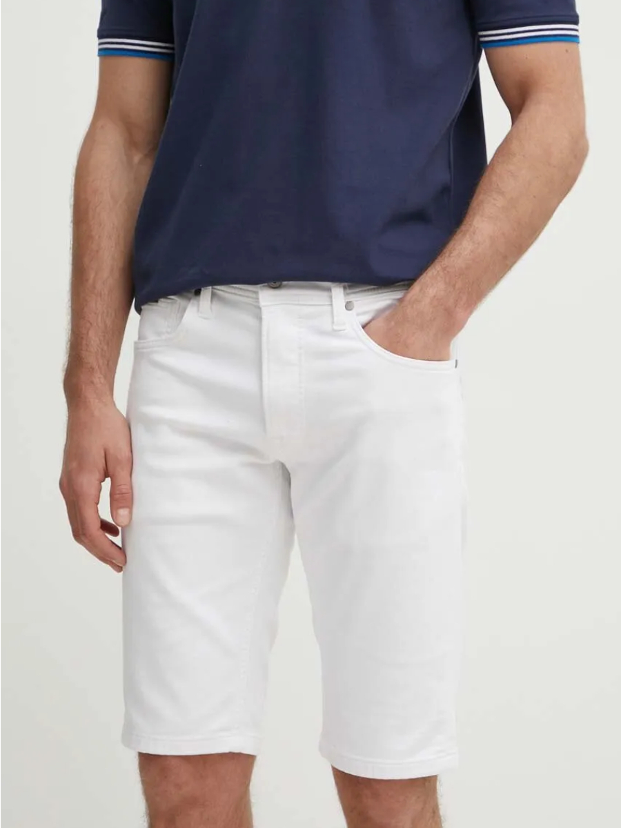 detail Pepe Jeans pánské bílé džínové šortky