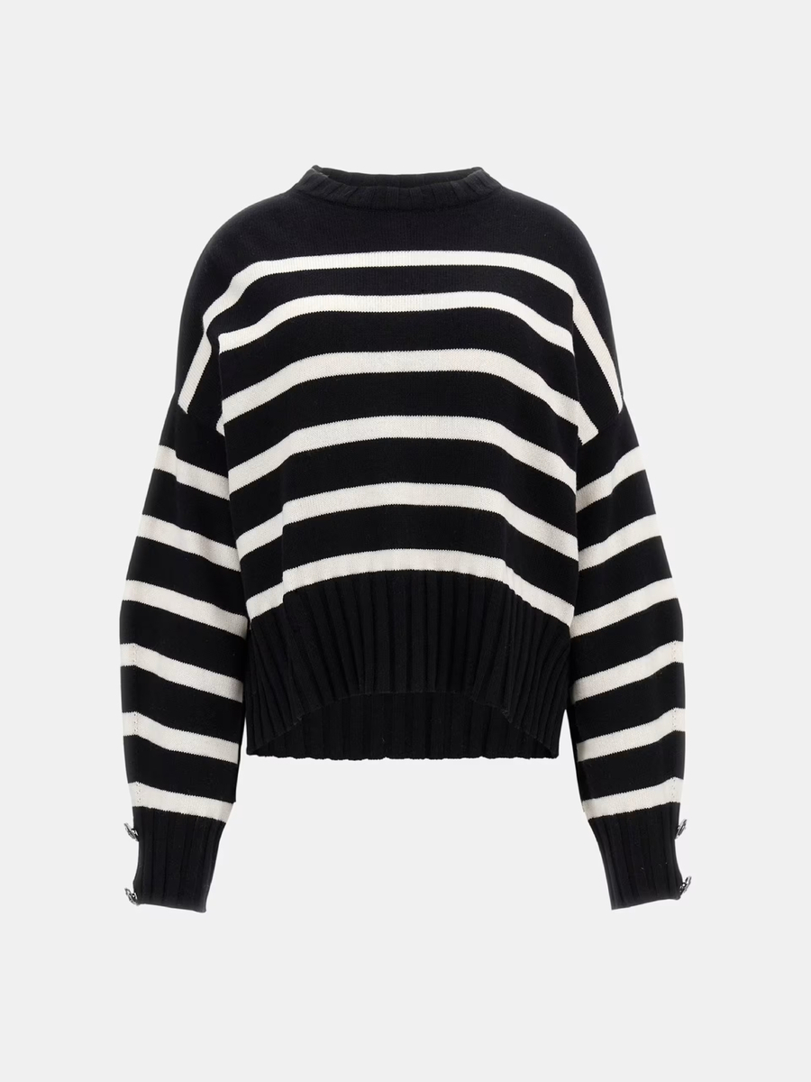 detail Guess dámský černý pruhovaný svetr