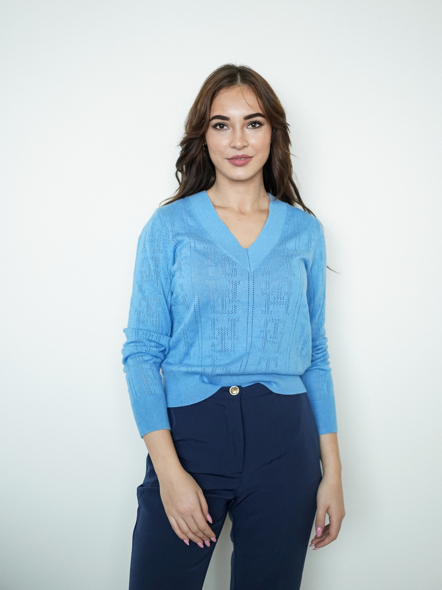 detail Tommy Hilfiger dámský modrý svetřík