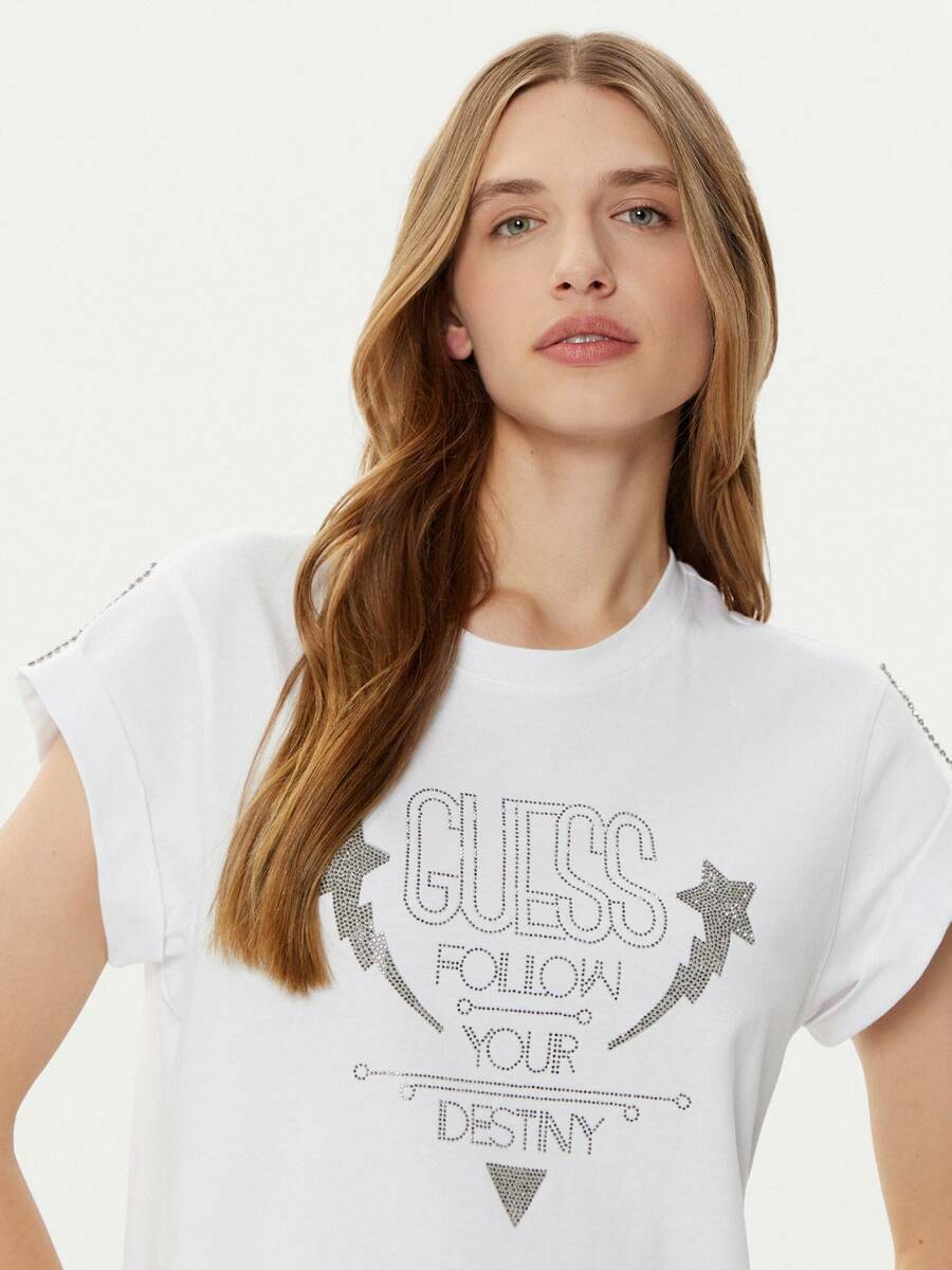 detail Guess dámské bílé tričko