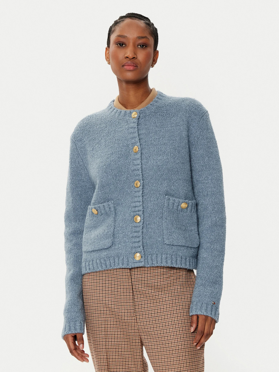 detail Tommy Hilfiger dámský modrý kardigan