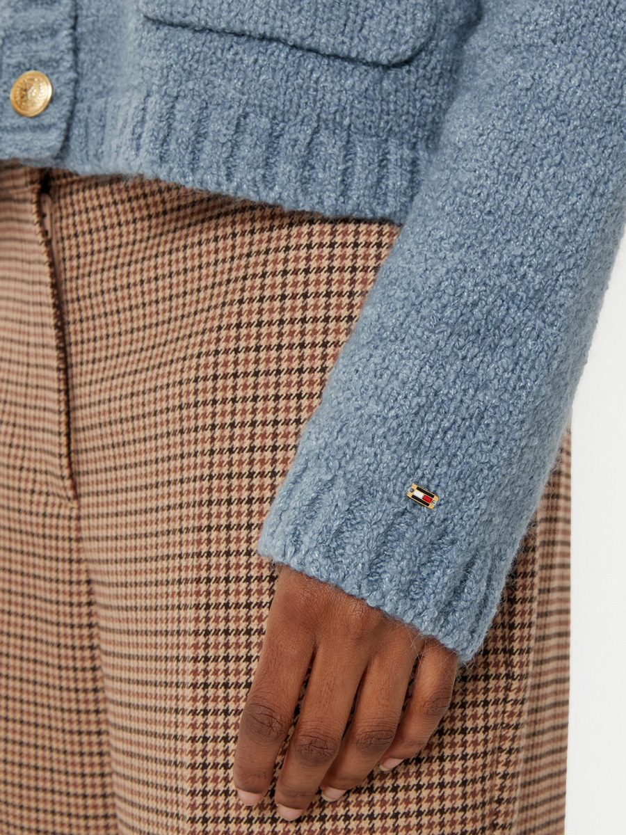 detail Tommy Hilfiger dámský modrý kardigan