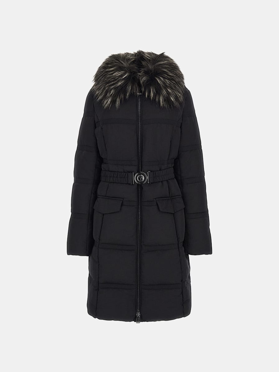 detail Guess dámská černá dlouhá bunda