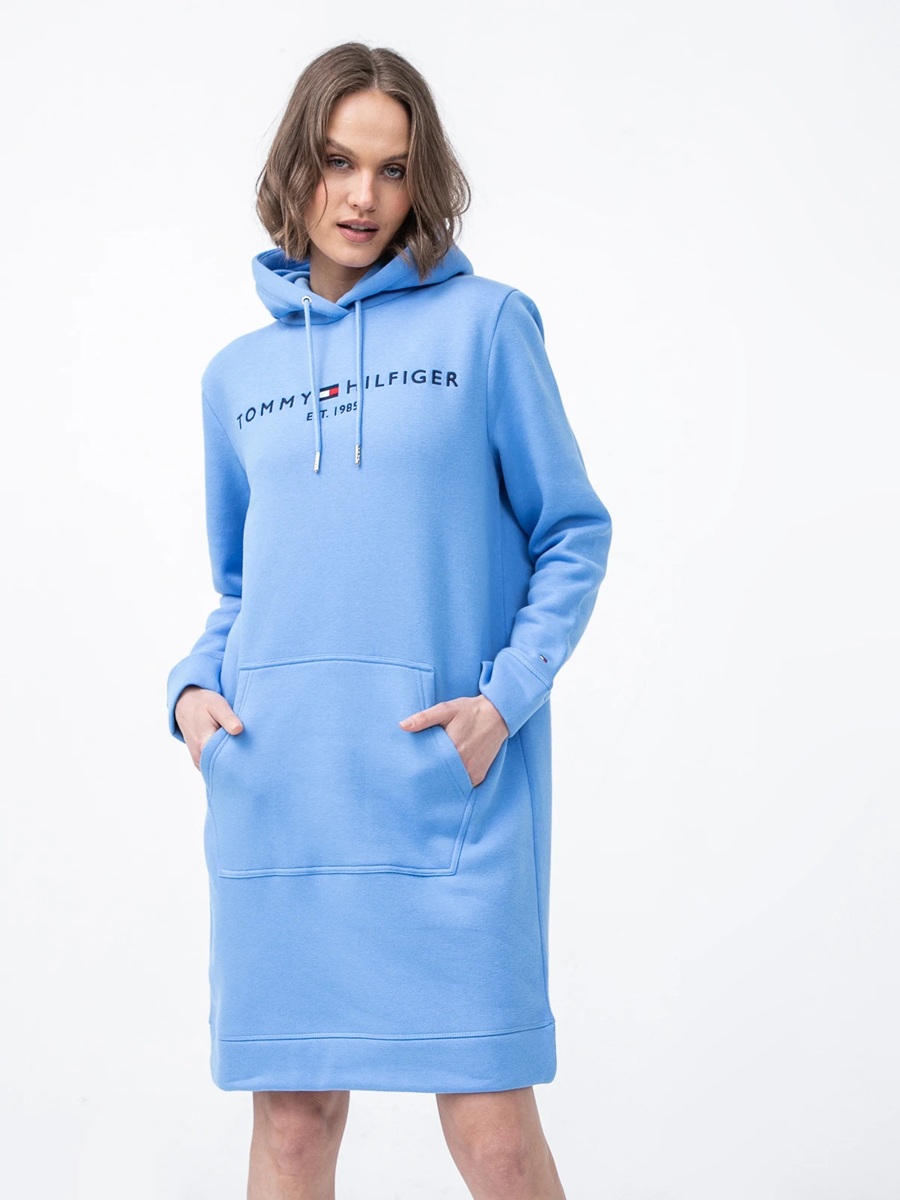 detail Tommy Hilfiger dámské modré mikinové šaty