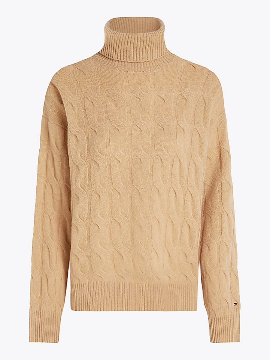 detail Tommy Hilfiger dámský hnědý vlněný svetr