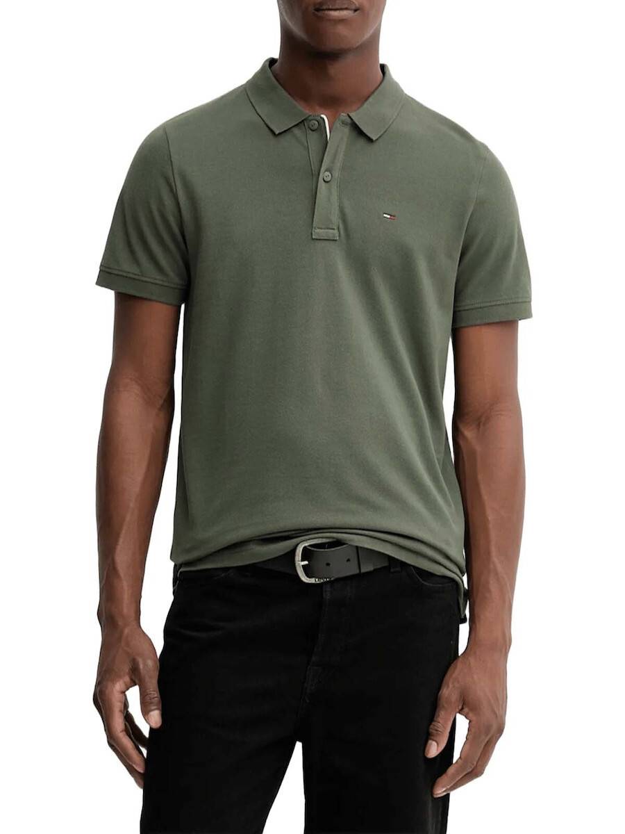 detail Tommy Jeans pánské khaki polo triko