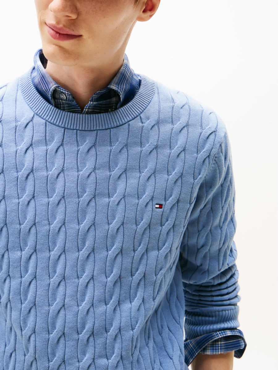 detail Tommy Hilfiger pánský modrý svetr