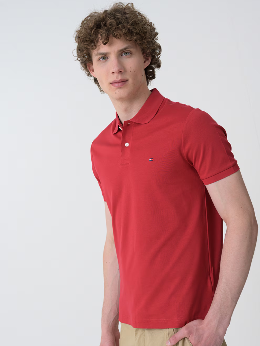 detail Tommy Hilfiger pánské červené polo tričko