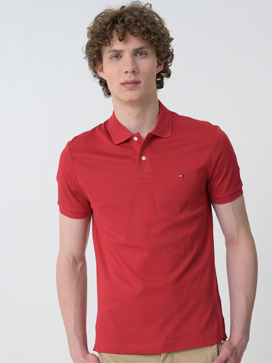 detail Tommy Hilfiger pánské červené polo tričko