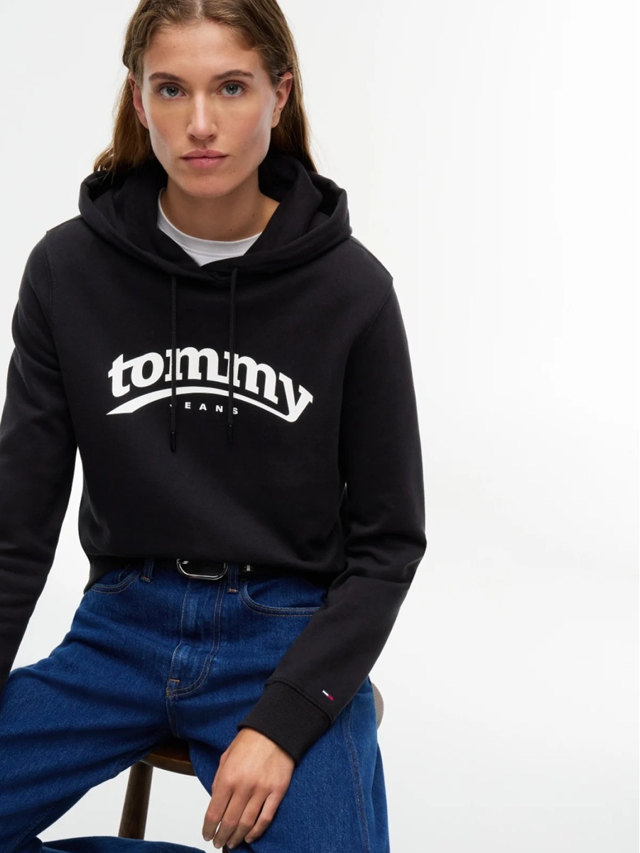 detail Tommy Jeans dámská černá mikina