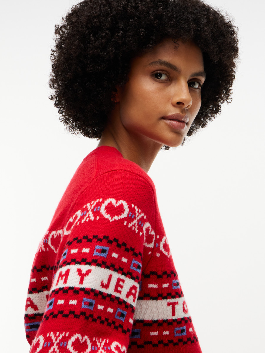 detail Tommy Jeans dámský červený vlněný svetr
