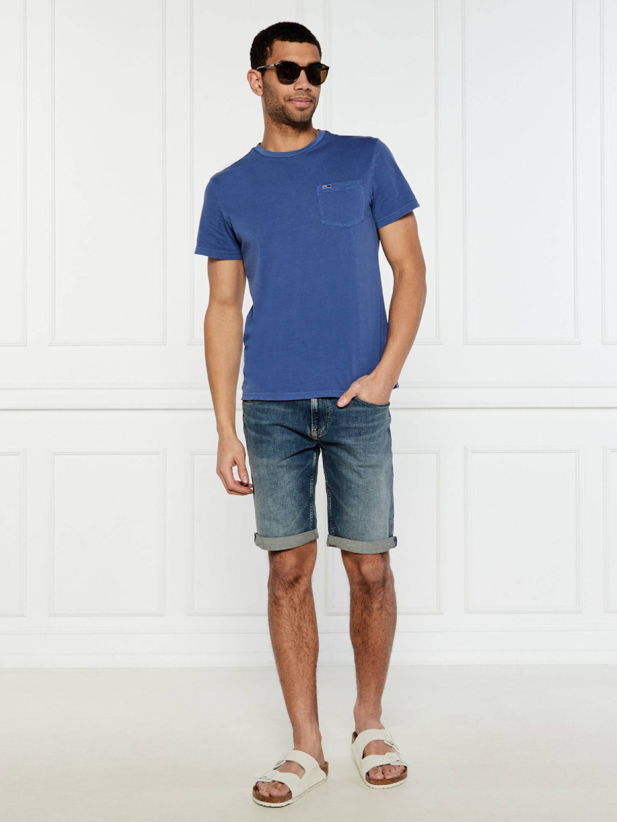 detail Tommy Jeans pánské modré tričko