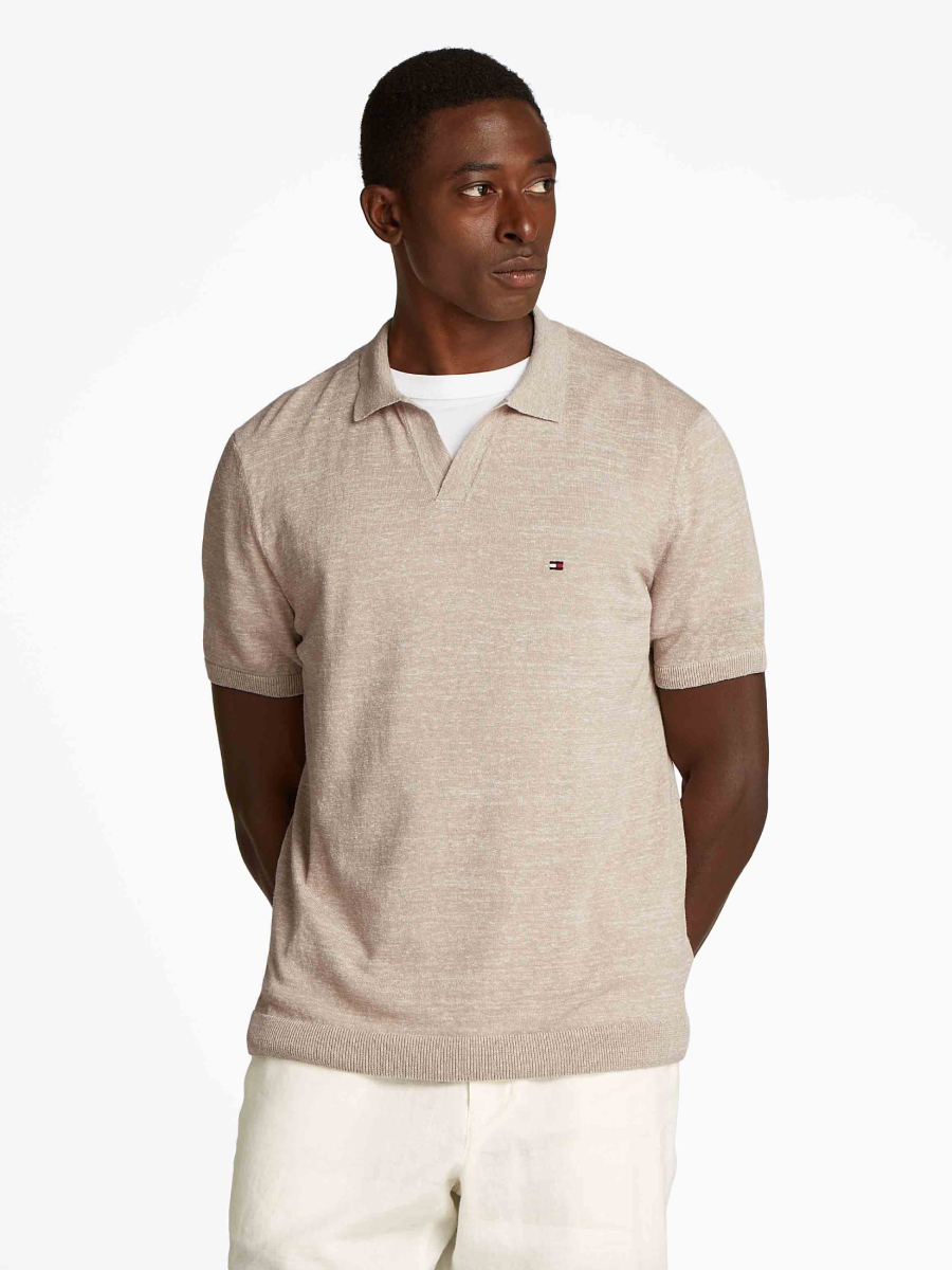 detail Tommy Hilfiger pánské béžové polo tričko