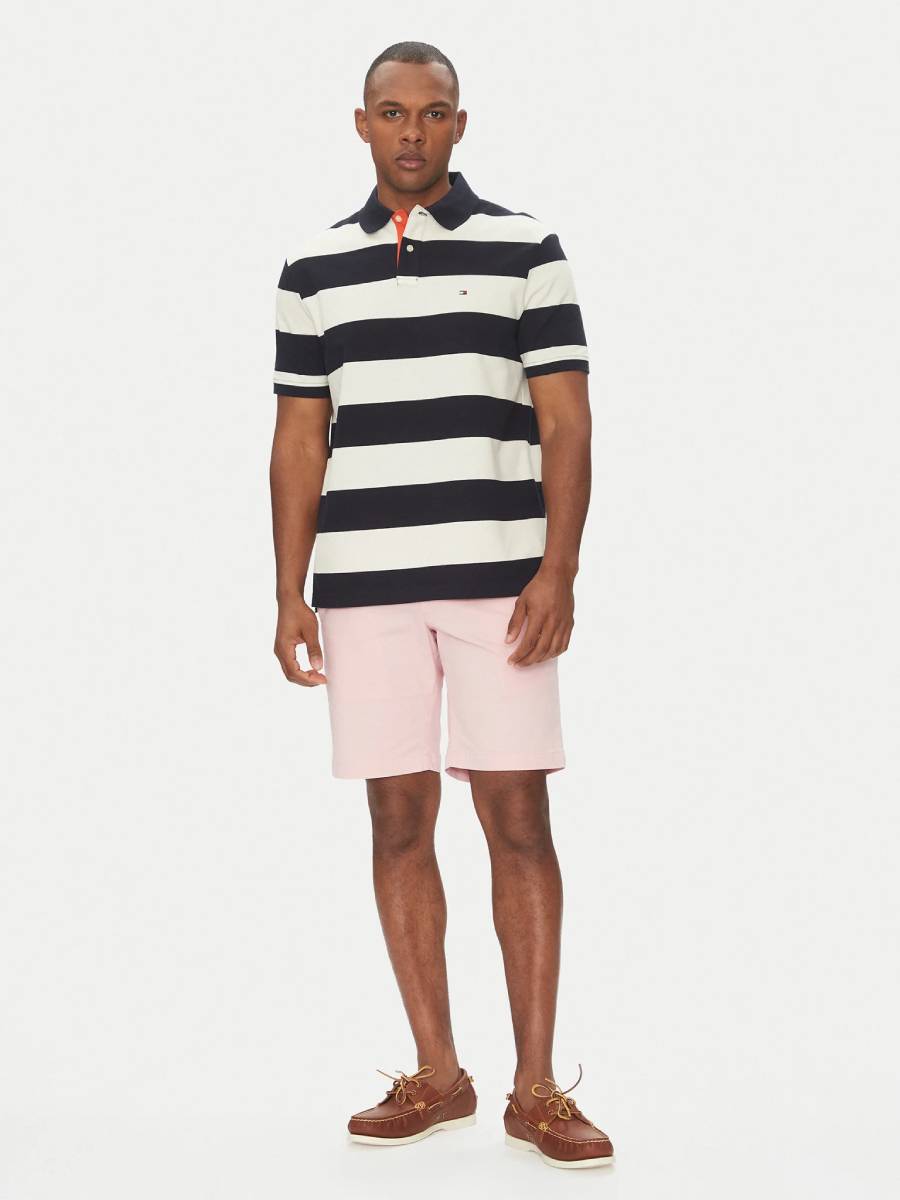 detail Tommy Hilfiger pánské modro krémové pruhované polotričko