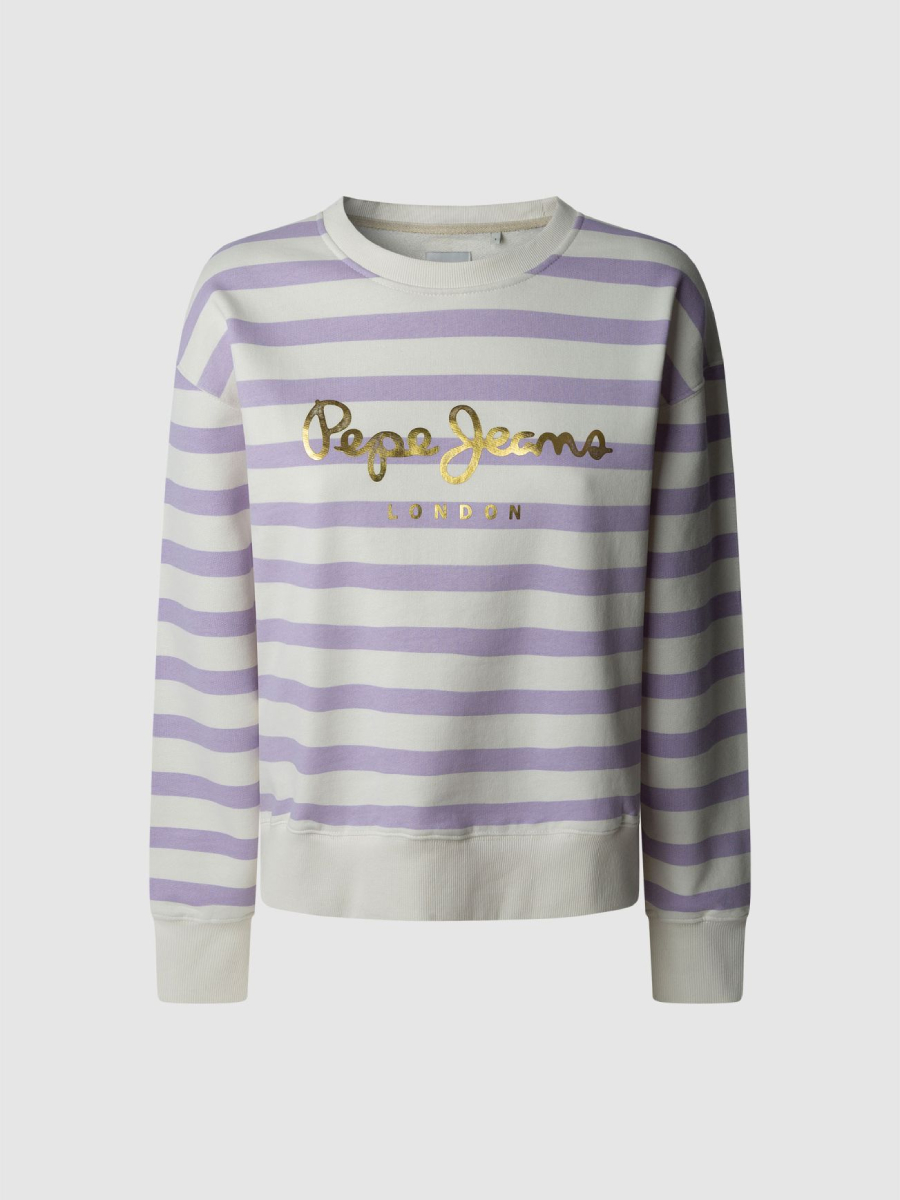 detail Pepe Jeans dámská bílo fialová pruhovaná mikina