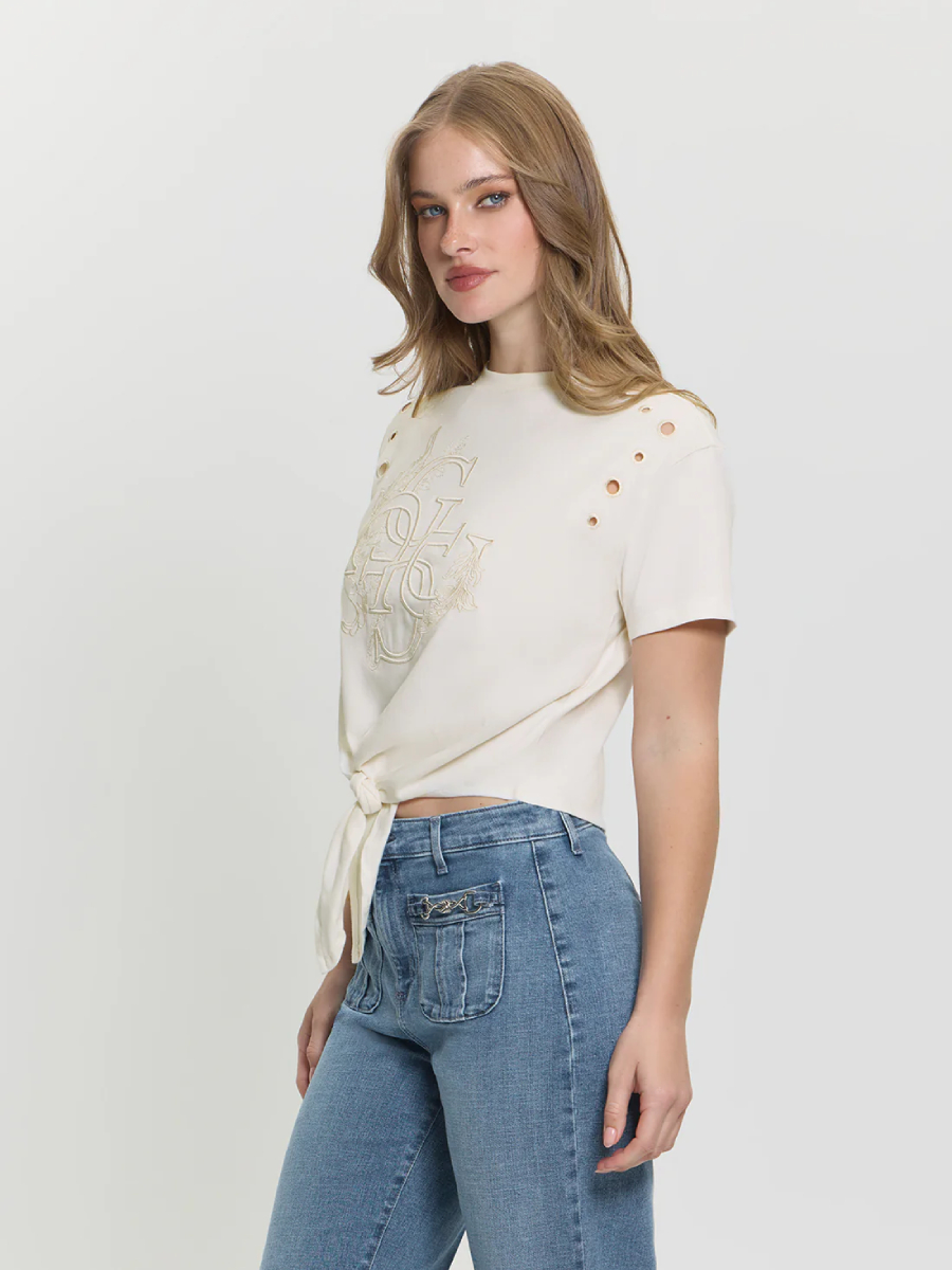 detail Guess dámské krémové tričko