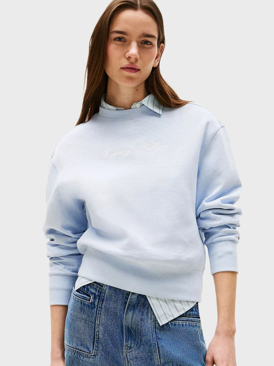 detail Tommy Hilfiger dámská světle modrá mikina