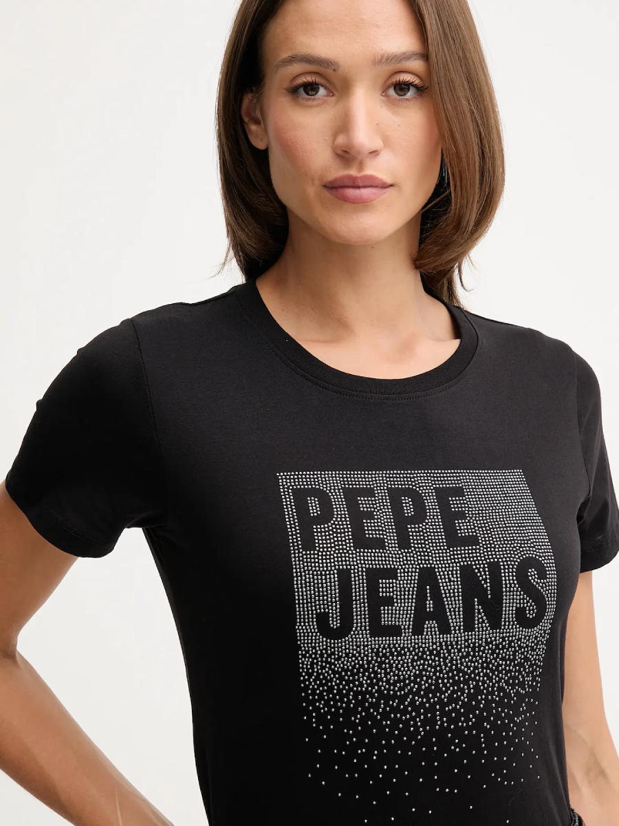 detail Pepe Jeans dámské černé tričko