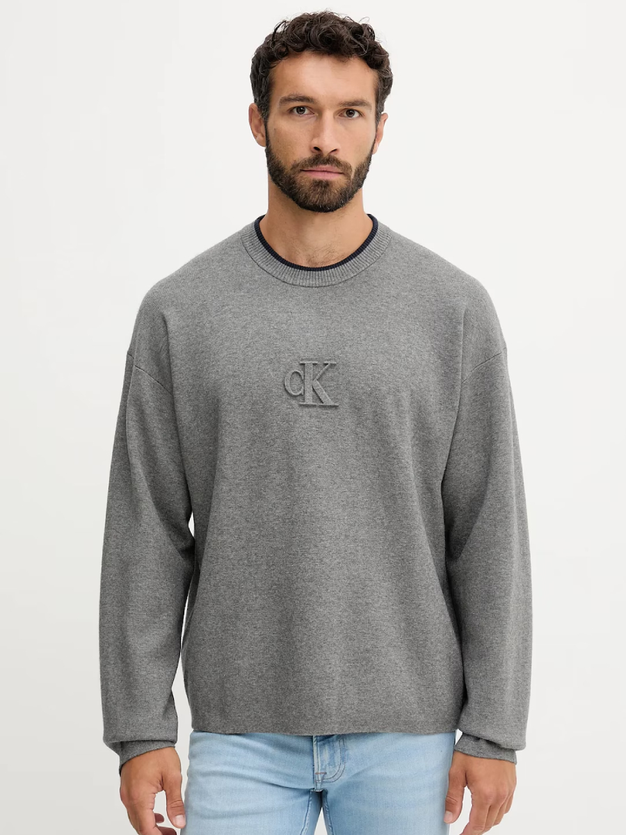 detail Calvin Klein pánský šedý svetr