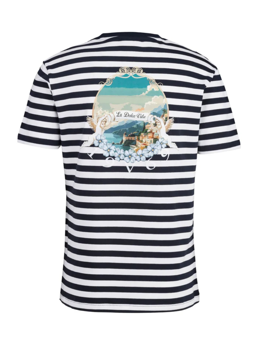 detail 19v69 pánské tmavě modro bílé pruhované tričko