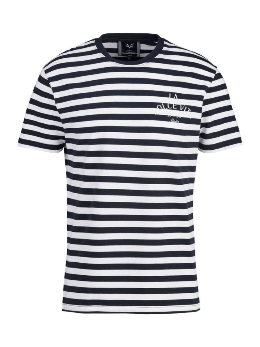 detail 19v69 pánské tmavě modro bílé pruhované tričko