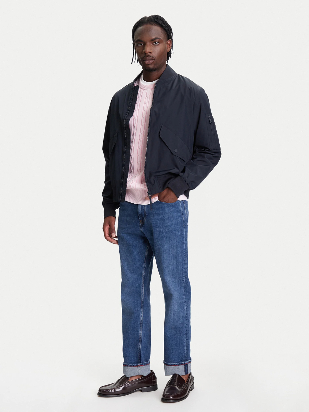 detail Tommy Hilfiger pánský modrý bomber
