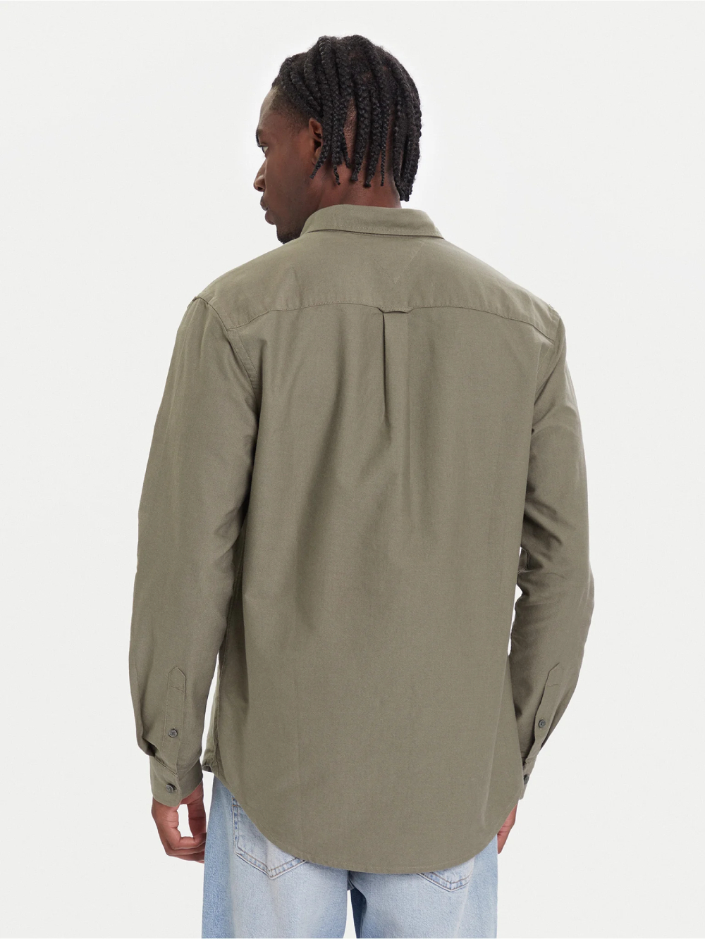 detail Tommy Jeans pánská khaki zelená košile