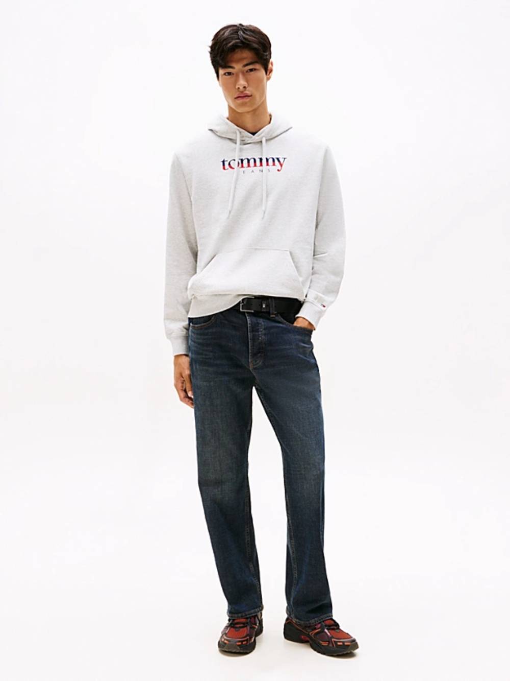 detail Tommy Jeans pánská šedá mikina