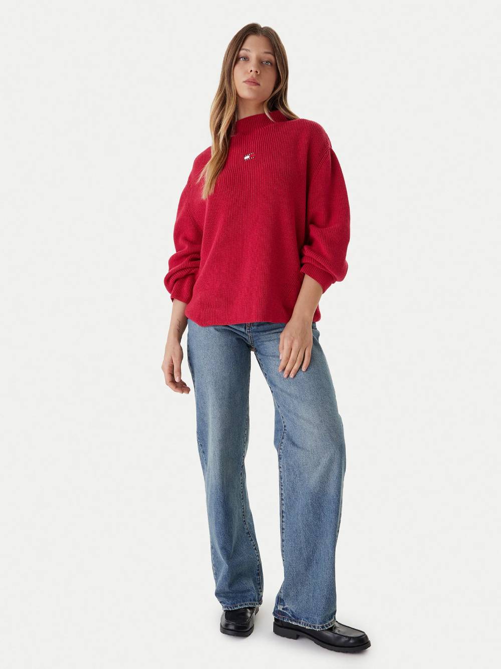 detail Tommy Jeans dámský růžový svetr