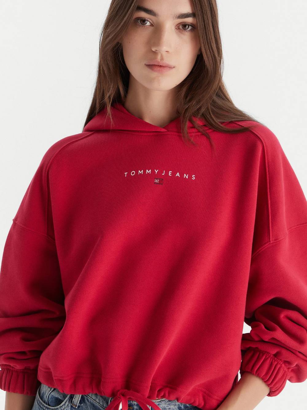 detail Tommy Jeans dámská červená mikina 