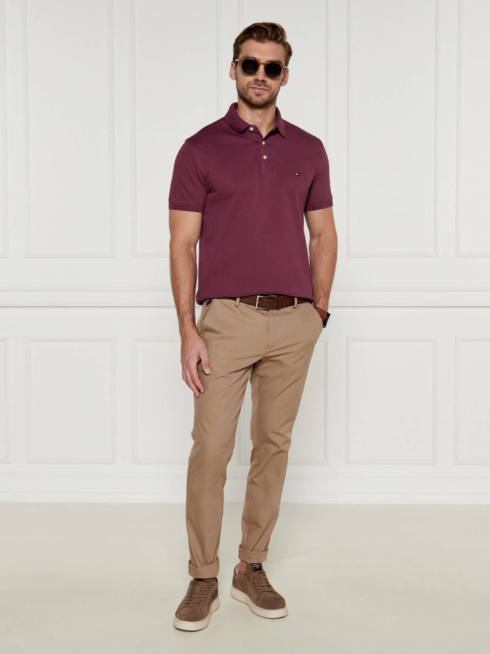 detail Tommy Hilfiger pánské vínové polo tričko