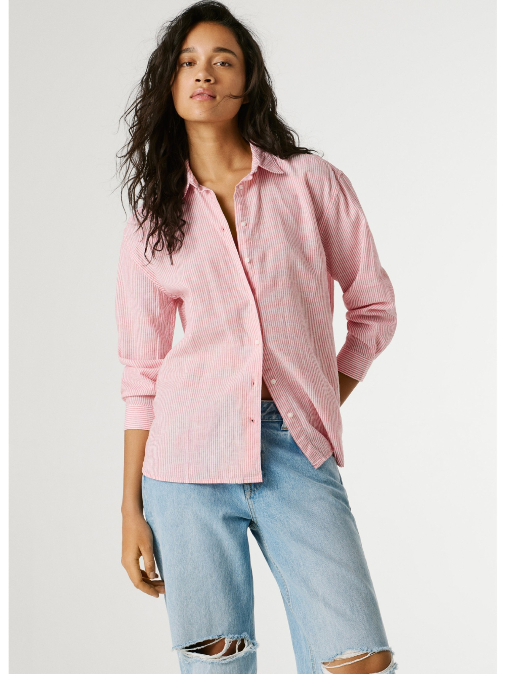 detail Pepe Jeans dámská růžová pruhovaná košile
