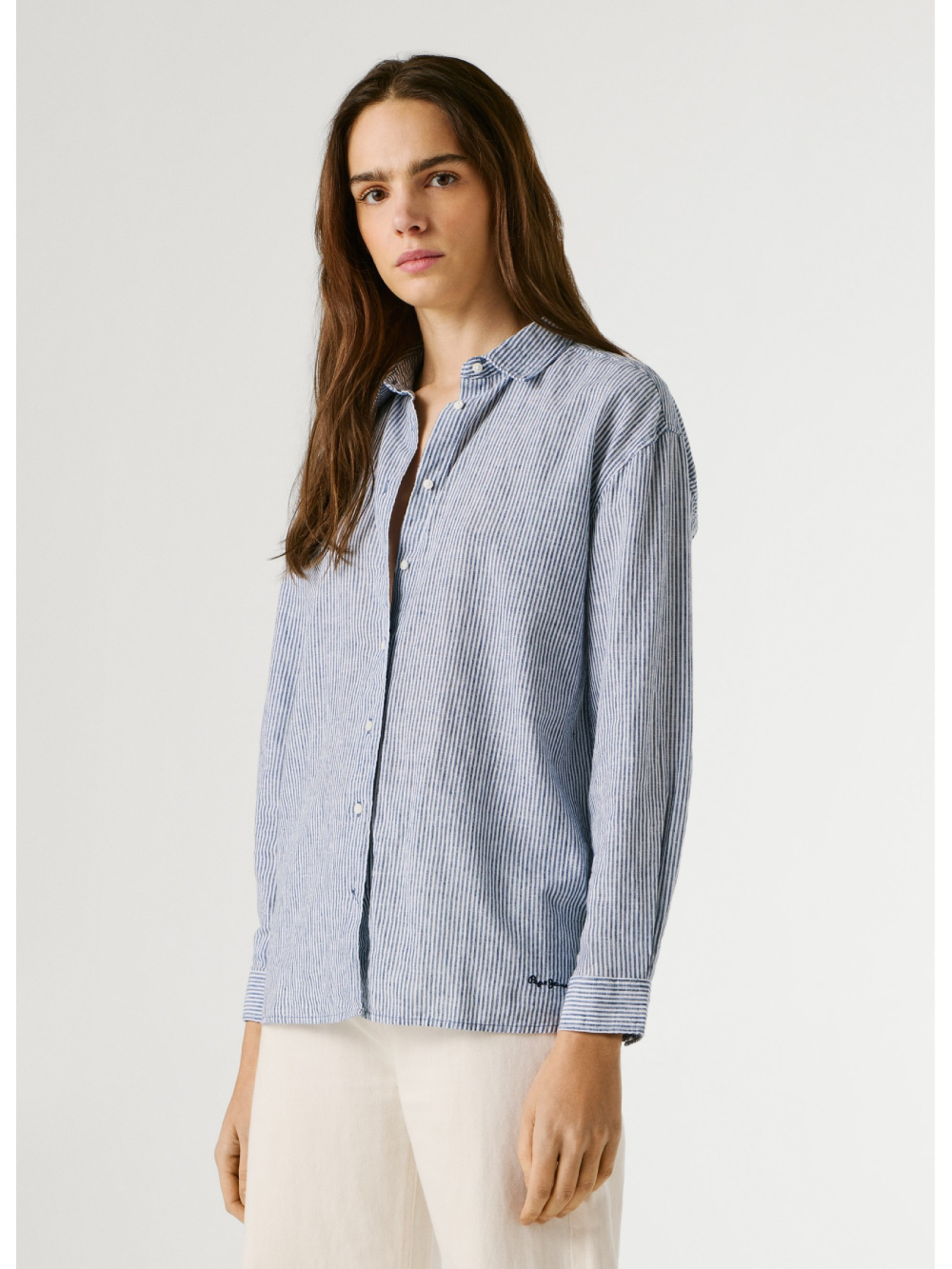 detail Pepe Jeans dámská modro-bílá pruhovaná košile
